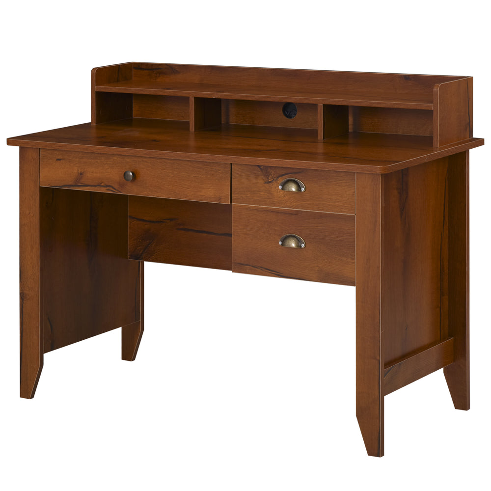Computer desk with storage, drawers, shelf and writing table, brown