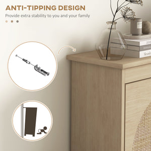 Hallway shoe cabinet with 4 drop-down drawers and adjustable shelves for 20 pairs of shoes, oak