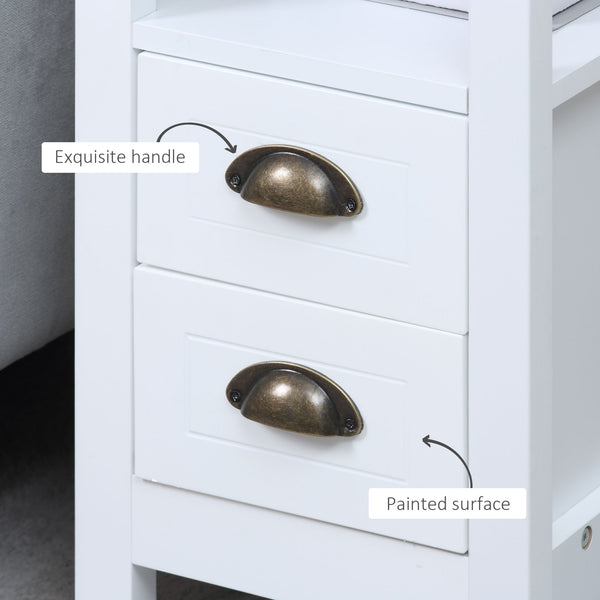 Narrow side table with 2 drawers and storage shelf, white