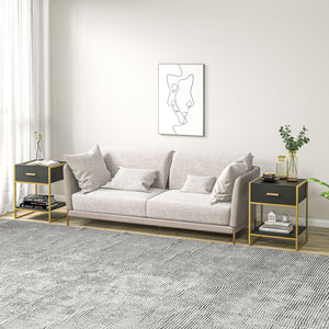 Set of 2 modern bedside tables, black and gold