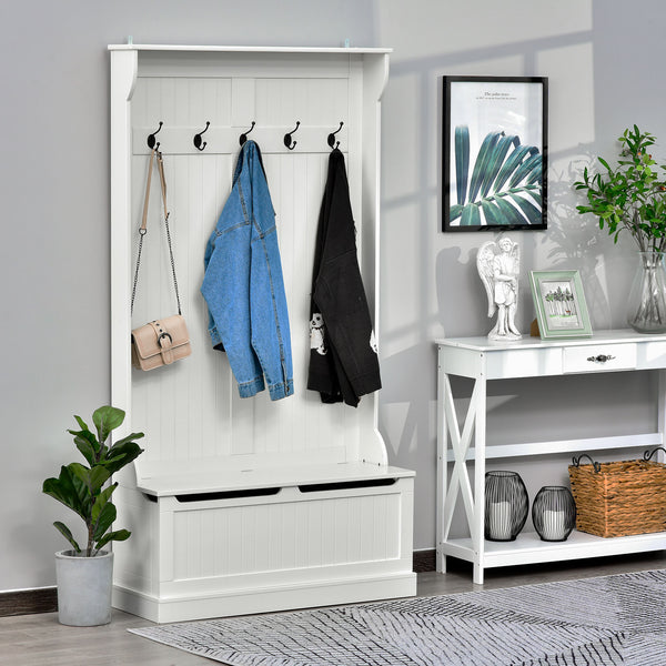 3-in-1 entryway coat rack with storage bench and 5 double hooks – Cream white