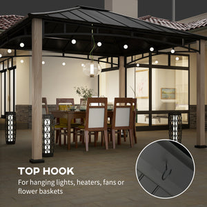 10' x 12' Hardtop Gazebo with Metal Roof, Wood Grain Frame, Outdoor Patio Canopy,