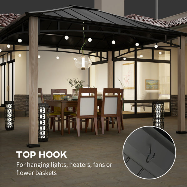 10' x 12' Hardtop Gazebo with Metal Roof, Wood Grain Frame, Outdoor Patio Canopy,