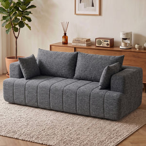3-seater grey chenille sofa with thick seat and pocket springs, grey