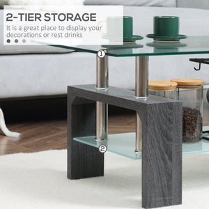 Rectangular coffee table with tempered glass top, gray