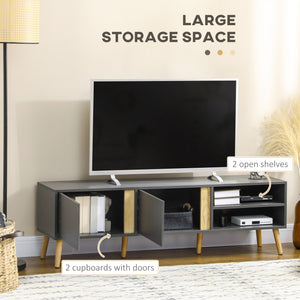 TV stand for TVs up to 55 inches, with shelves and cable management, dark grey