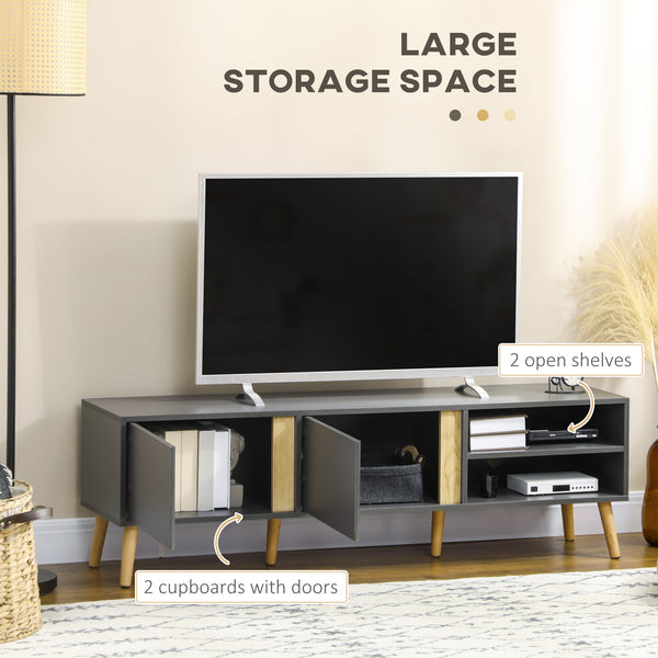 TV stand for TVs up to 55 inches, with shelves and cable management, dark grey