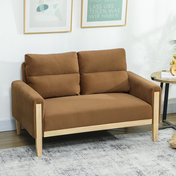 2-seater velvet sofa with solid wood legs, brown