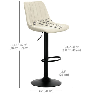 Set of 2 adjustable bar stools with backrest and footrest, beige