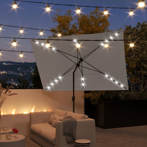 9.7-foot aluminum parasol with solar LED lighting and crank handle, light gray