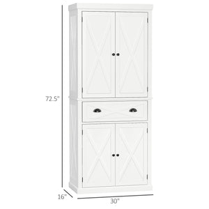 Storage unit with 4 doors, drawer and adjustable shelves, white 