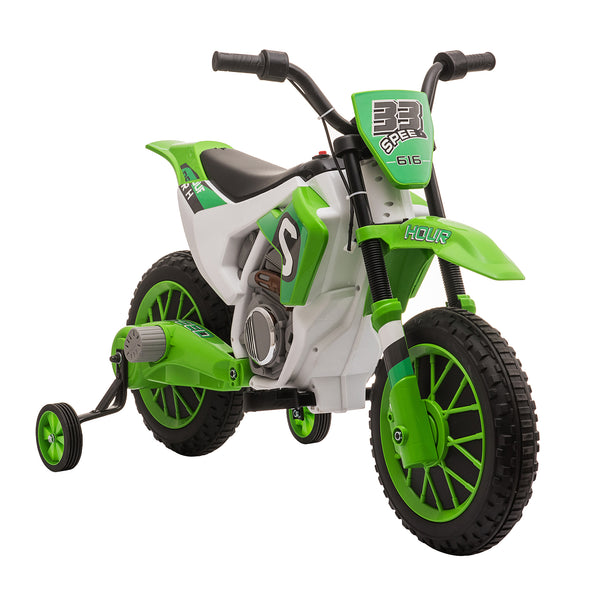 12V Electric Motorcycle with Training Wheels, Green