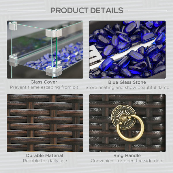 Propane Fire Pit Table 43" Outdoor Fire Table, 50,000 BTU Pulse-Ignition Wicker Firepit Furniture with Glass Wind Guard, Blue Glass Rock, CSA Certification, Coffee