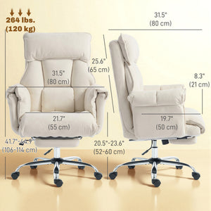Reclining office chair with footrest, cream