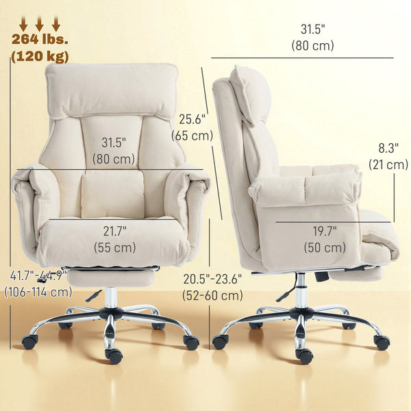 Reclining office chair with footrest, cream