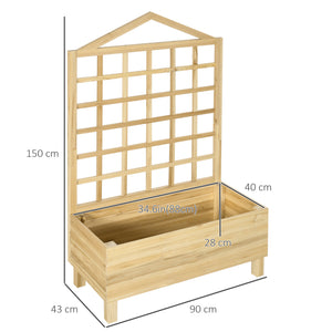 Raised planter in aged wood with trellis