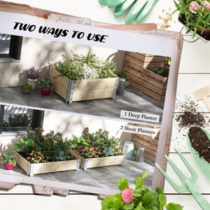 Raised wooden planter with two compartments