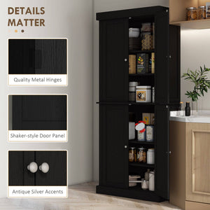 72.5" Freestanding Kitchen Cabinet with 4 Doors, Black