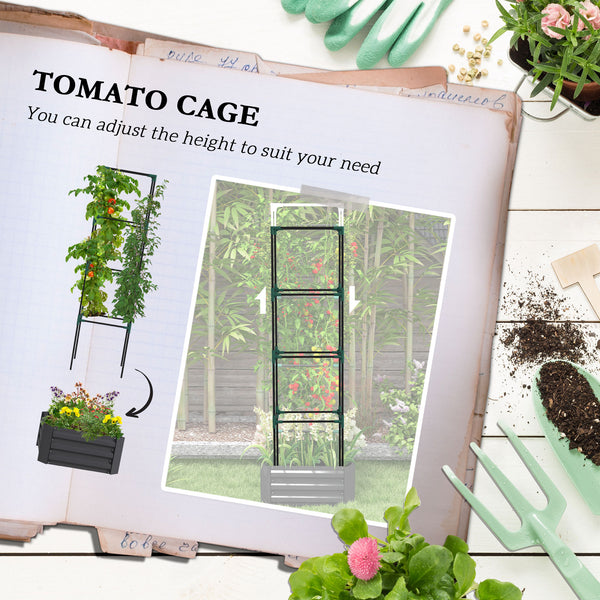 Galvanized planter with 4-tier trellis, grey