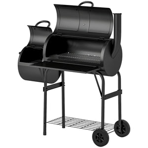 Portable Charcoal Grill with Offset Smoker, Black