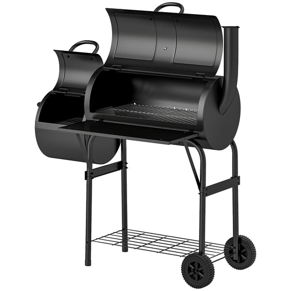 Portable Charcoal Grill with Offset Smoker, Black