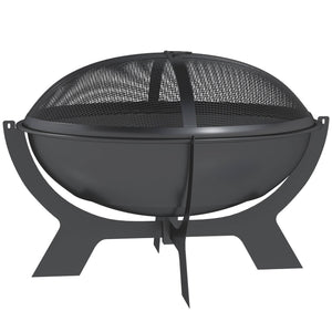 Outdoor Wood Burning Fire Pit with Poker, Portable Bonfire Pit, Black