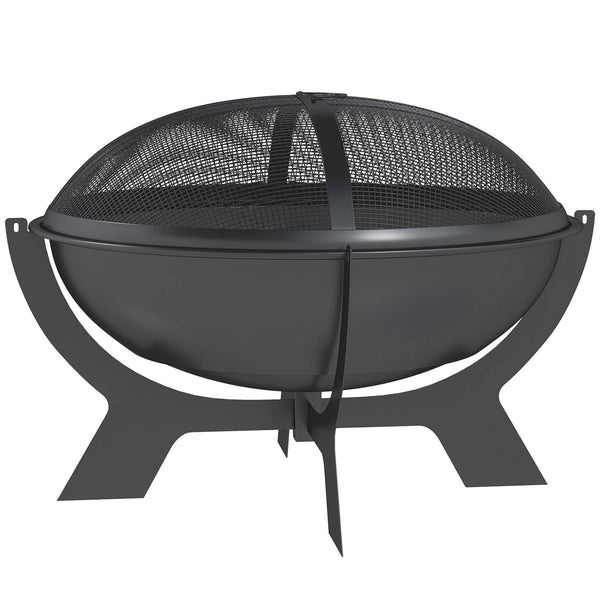 Outdoor Wood Burning Fire Pit with Poker, Portable Bonfire Pit, Black