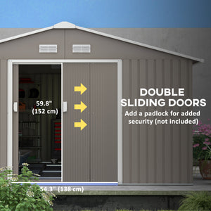 Practical garden shed with double sliding doors, light grey