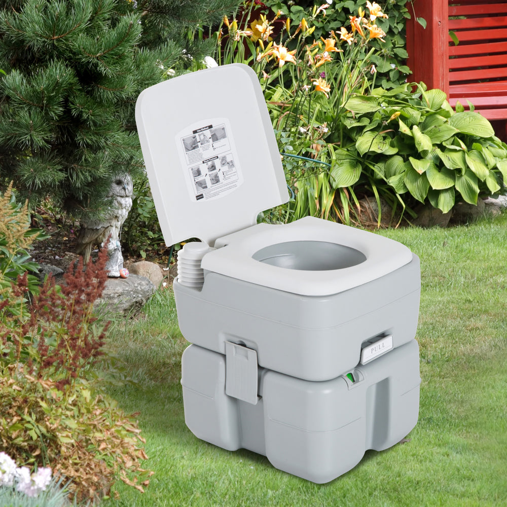 Portable travel toilet with flush tank, level indicator and tap, 20 liters