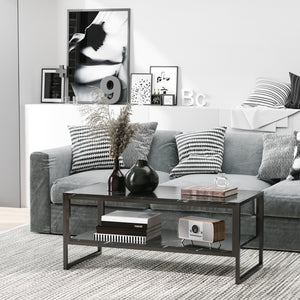 2-Tier Coffee Table with Storage Shelf Black