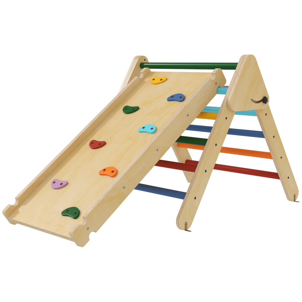 3-in-1 Multi-Colored Climbing Set with Ramp for Toddlers in Natural Wood