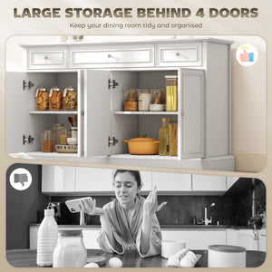 Kitchen storage sideboard with soft-close doors, 3 drawers, and 2 adjustable shelves, white