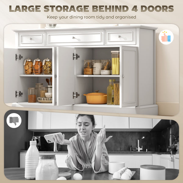 Kitchen storage sideboard with soft-close doors, 3 drawers, and 2 adjustable shelves, white
