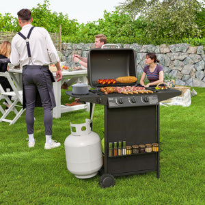 3-burner propane gas barbecue with side burner, thermometer, black