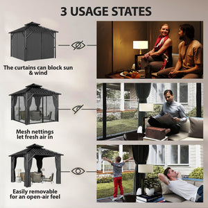 10' x 10' rigid roof gazebo with double galvanized steel roof, aluminum frame, dark grey