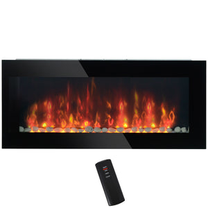 41-inch Modern Wall Mounted Fireplace with Patented LED Flame Effect and 7 Colors, Black