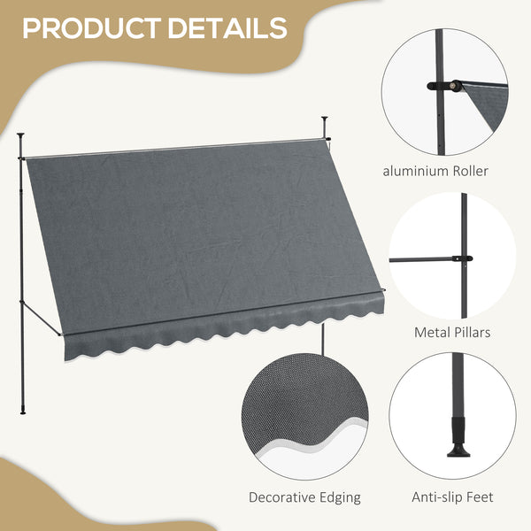 11.5 x 3.9 ft manually operated retractable awning, dark grey 
