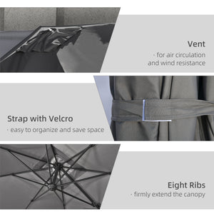 9ft Cantilever Patio Umbrella, Square Overhanging Umbrella with Cross Base, Crank Handle, Tilt, 360° Rotation and Aluminum Frame, Dark Gray
