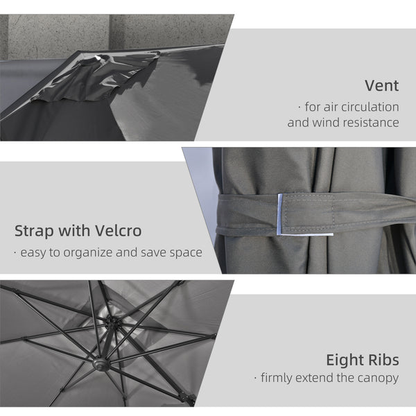9ft Cantilever Patio Umbrella, Square Overhanging Umbrella with Cross Base, Crank Handle, Tilt, 360° Rotation and Aluminum Frame, Dark Gray