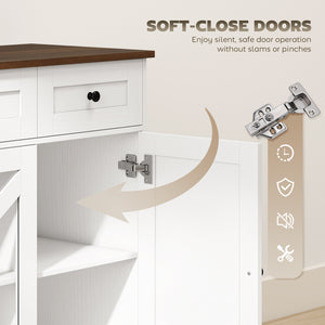 Buffet Sideboard, 54" Farmhouse Kitchen Storage Cabinet with Acrylic Barn Doors and 3 Drawers, White Wood Grain
