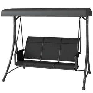 3 Person Outdoor Swing with Adjustable Canopy, Black