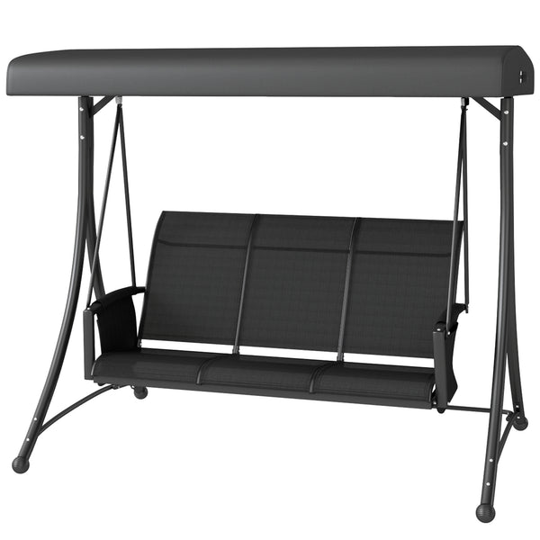 3 Person Outdoor Swing with Adjustable Canopy, Black