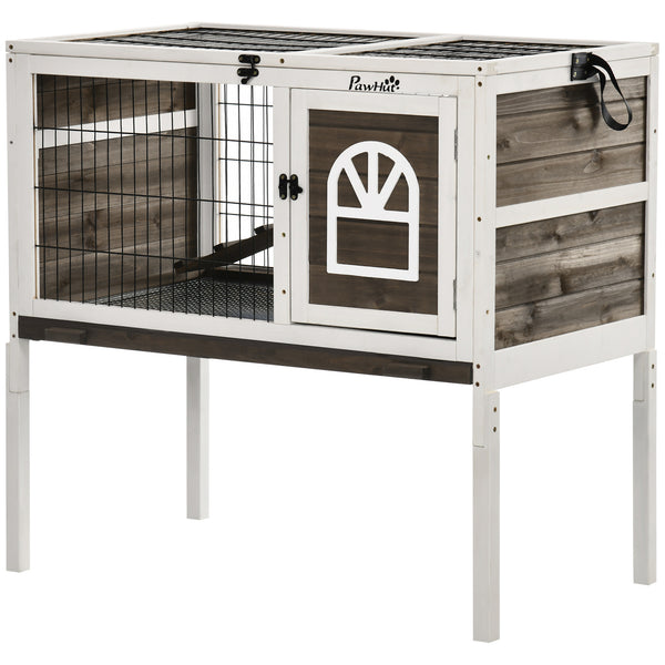 Double-height hutch with enclosure and pull-out tray, white and coffee