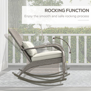 Outdoor Adirondack-style rocking wicker chair with high back, cream white