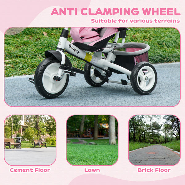 6 in 1 Toddler Tricycle with Parent Handle, Pink