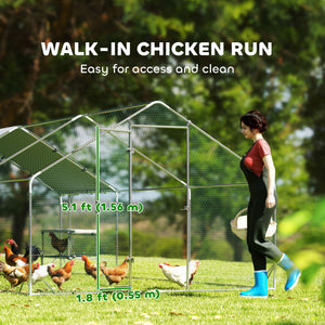 Metal chicken coop with waterproof tarp, nesting box, and perches