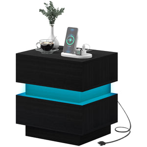 Bedside table with charging station and black LED lighting