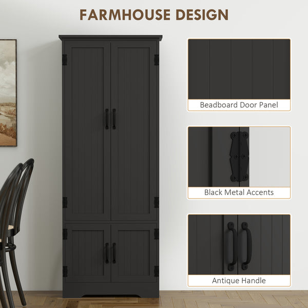 Tall black storage cabinet with 4 doors and adjustable shelves