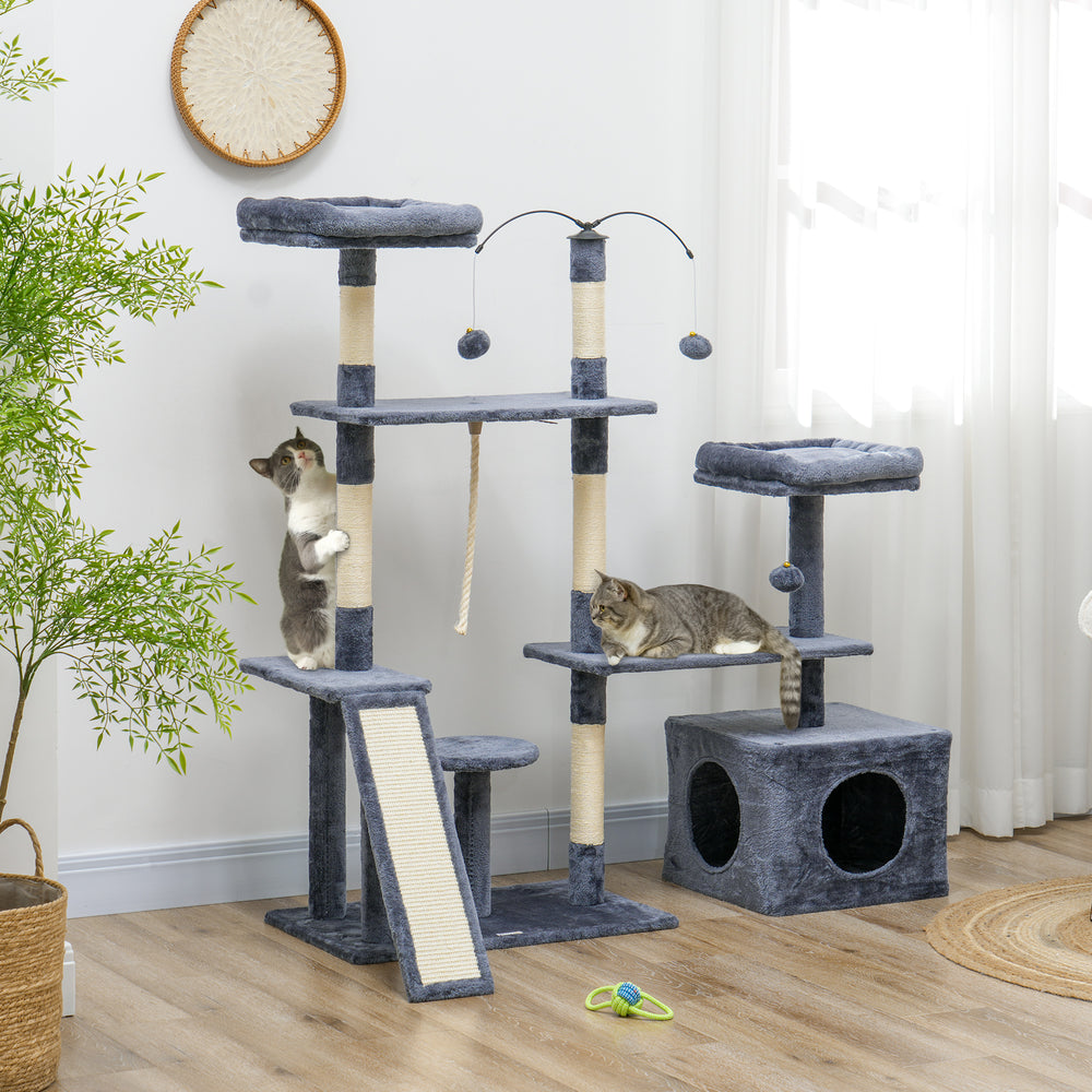 53-inch Cat Tree with Scratching Posts, Condo, Beds, Platforms and Play Balls, Dark Gray