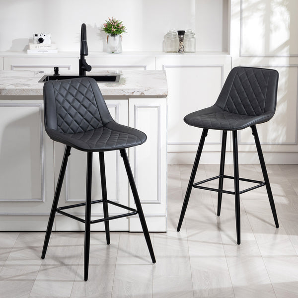 Set of 2 black faux leather bar stools.
